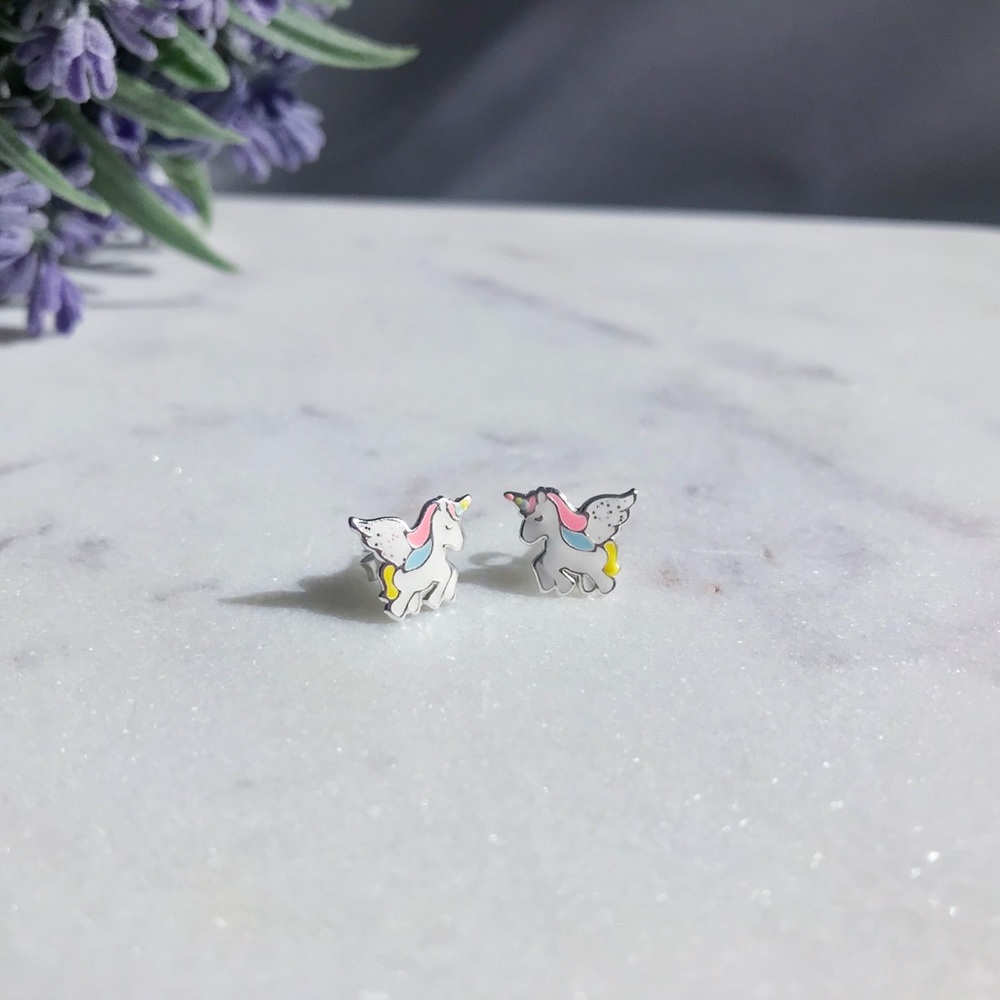 Silver Unicorn stud earrings